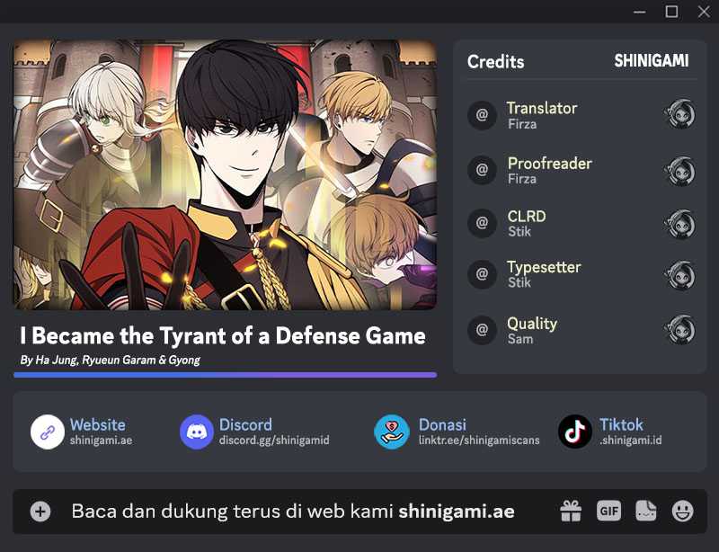 I Became the Tyrant of a Defense Game Chapter 105 bahasa Indonesia