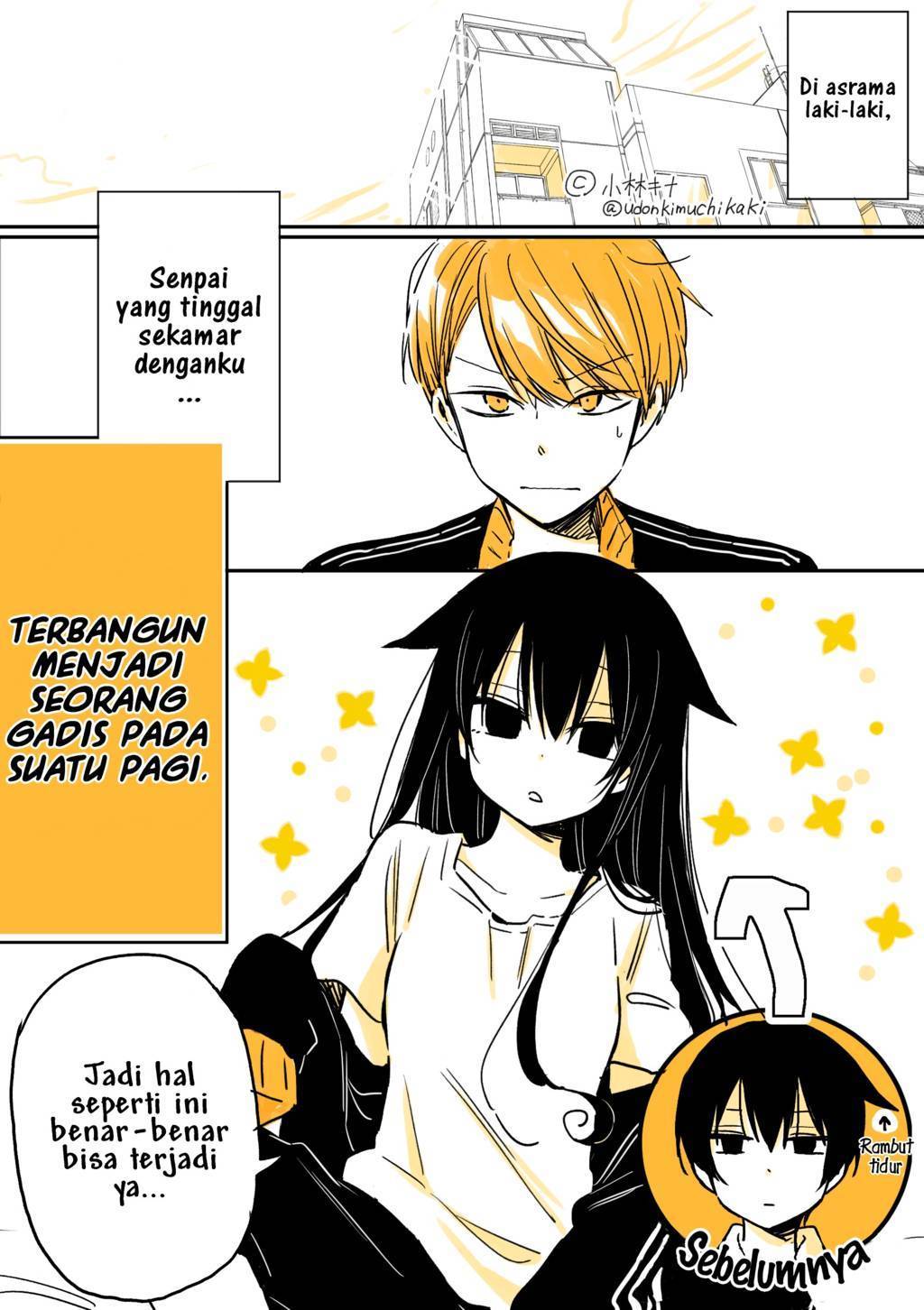 Mendokusagari Danshi Koukousei ga Asa Okitara Onnanoko ni Natteita Hanashi Chapter 01 page 1